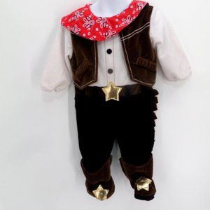 "MINIWEAR" MULTICOLOR VELVETEEN BABY COWBOY SHERIFF COSTUME JUMPSUIT SIZE 12 Mo